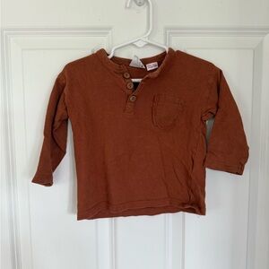 Zara Brown Long Sleeve Tee Baby Essential - Size 9-12 months